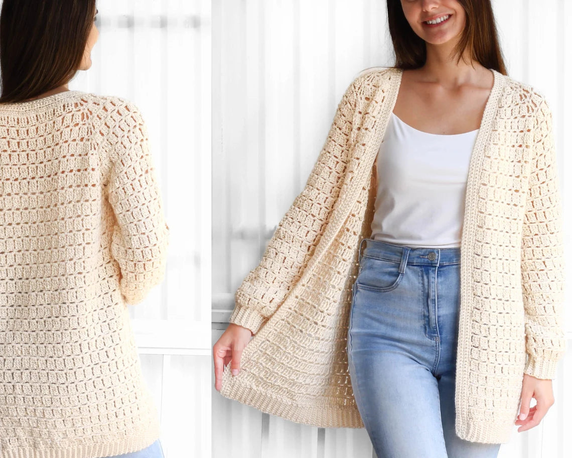 ELLA Crochet cardigan-Easy raglan pattern top PDF