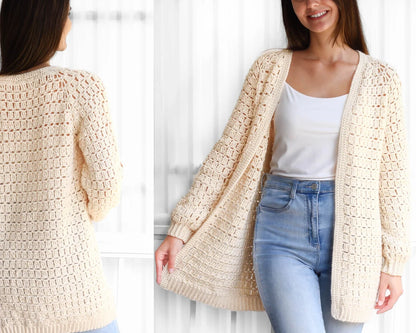 ELLA Crochet cardigan-Easy raglan pattern top PDF