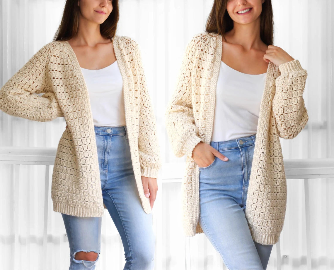 ELLA Crochet cardigan-Easy raglan pattern top PDF